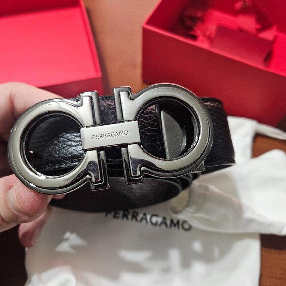 Ferragamo Nero Vitello Belt - Reversable Black/Dark Brown - Picture 1 of 3
